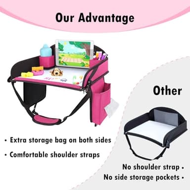 WENRENER Kids Travel Tray, Travel Tray For Kids Car Seat, Toddler Road Trip Essentials With Drawing Kit, Carseat Tray For Kids Travel, Travel Activities Road Trip Must Haves For Kids (Pink) - Image 3