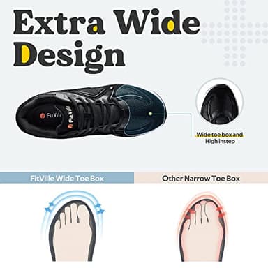 FitVille Wide Walking Shoes for Men Wide Width Sneakers for Flat Feet Heel Pain Relief - Rebound Core (11 Wide, Black) - Image 2