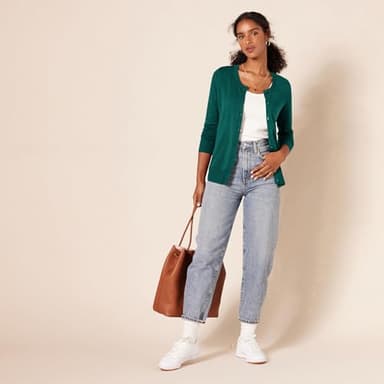 Amazon Essentials Women's Lightweight Crewneck Cardigan Sweater (Available in Plus Size), Dark Green, X-Small - Image 5