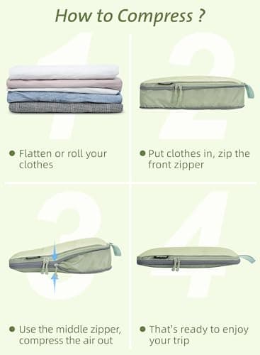 Bagail Ultralight Packing Cubes 7 Set, 3 Compression Packing Cubes 3 Packing Organizers With 1 Shoe Bag-Matcha Mesh - Image 5