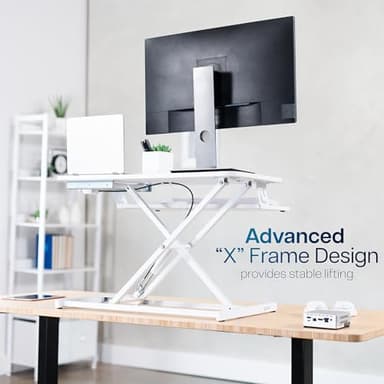VIVO Desk Converter 32 inch Height Adjustable, MDF Wood Sit to Stand Riser, White, DESK-V000SW - Image 9