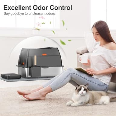 Stainless Steel Litter Box with Lid,Front Entry Top Exit Kitty LitterBox,Extra Large Enclosed Metal Cat Box with Litter Scoop & Litter Mat-Black - Image 8