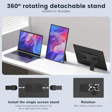 Portable Monitor, 16 Inch 1200P FHD, Horizontal and Vertical with Kickstand, Plug&Play, Built-in Speakers, Ultra-Thin Zero Frame,Travel Monitor for Laptop with Premium Smart Cover - Image 5