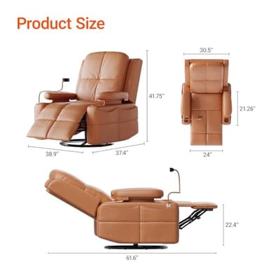 MAMAZING Rocking Chair Nursery with Adjustable Armrests, Electric Glider Recliner Nursing Chair for Breastfeeding, Power Swivel Recliner Chairs with USB Port and Storage, FSC Certified (Mocha) - Image 2