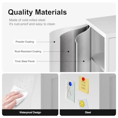 Bevivog Metal Bathroom Floor Storage Cabinet,Small Storage Sideboard with 2 Doors and 2 Adjustable Shelves,Modern Storage Freestanding Organizer Rust-Proof Locker,Living Room,Hallway,White - Image 6