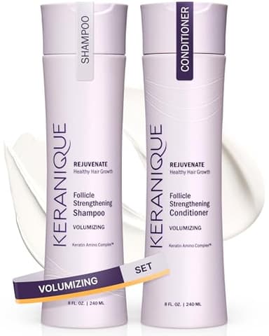 Keranique Volumizing Shampoo and Conditioner Set for Hair Repair and Growth with Biotin and Keratin for Women, Thinning Hair Formula, 8 Fl Oz Each - Image 1