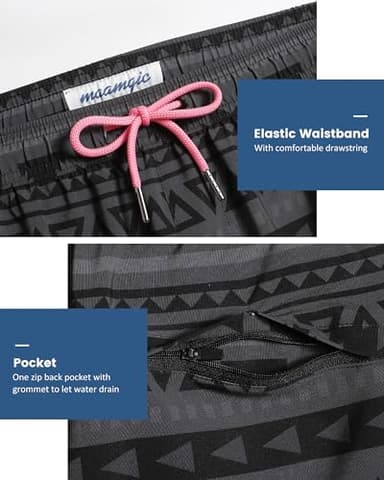 maamgic Mens 5 Inch Stretch Swimming Shorts Compression Liner Swim Trunks Quick Dry Bathing Suits Board Shorts Beach Shorts Swim Suits Geometrical Black Small - Image 3