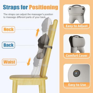 Shiatsu Neck and Back Massager with Heat, Back Massager for Pain Relief Deep Tissue, Massager for Neck and Shoulder Pain, Massage Pillow with Cover, Adjustable Straps & Portable Handle (No Battery) - Image 6