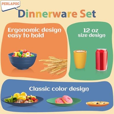 Perlapoc Wheat Straw Dinnerware Set 40 PCS - Service for 8 | Plates and Bowls Sets | Unbreakable Dishes Set - Dinner Plates, Dessert Plate, Cereal Bowls, Drinking Glasses, Dishwasher Safe - Multi - Image 6