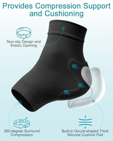 PGRODE Achilles Tendon Sleeve with Silicone Heel Protector Cushion Pad, Achilles Tendonitis Support Compression Socks for Women Plantar Fasciitis, Bursitis, Heel Pain Relife, 1 Pair (Black) - Image 3