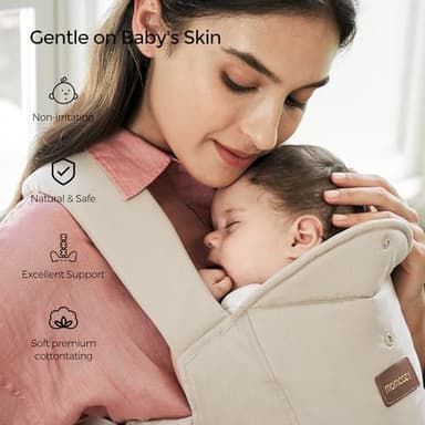 Momcozy Newborn Carrier WeeSnug- Lightweight and Cozy Comfort for 7-25 lbs, Ergonomic Cross-Back Support, Effortless to Put On, Hands-Free Baby Carrier with Lumbar Support, Khaki - Image 4