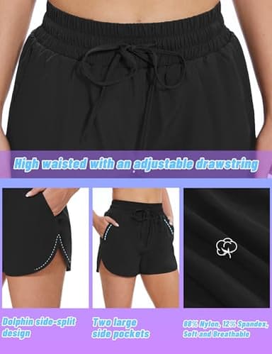 DDOBB High Waisted Running Shorts for Women with Pockets, 2.5" Black Athletic Workout Gym Yoga Spandex Dolphin Elastic Shorts Black Large - Image 4
