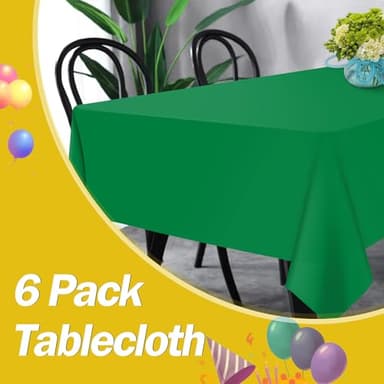 Green 6 Pack Plastic Table Cloth 54" x 108", Disposable Tablecloths Rectangle Table Cover, Plastic Tablecloth for Parties - Image 5
