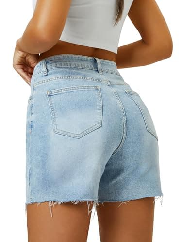 AUWUKA Womens High Waist Jean Shorts Wide Straight Leg Microelastic Long Denim Mom Shorts - Image 3