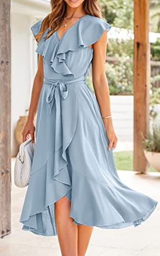 PRETTYGARDEN Women's Summer Cross Maxi Dress Casual Boho Deep V Neck Short Sleeve Ruffle Hem Split Beach Long Dresses (Light Blue,X-Large) - Image 6