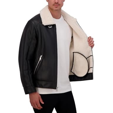 Kenneth Cole Men's Faux Shearling Moto, Black - Image 5