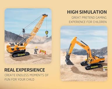 Kids Construction Toys for Boys, Playset of Excavator Toy, Crane Toy & Semi Truck Toy Tractor Lowboy Trailer, Construction Trucks for Toddler, Ideal Birthday Party Favor Gift for 3 Years Old and Up - Image 6