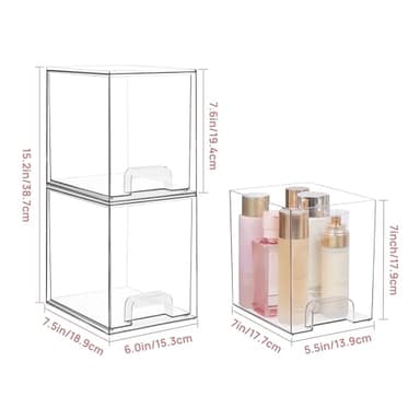 Vtopmart 7.6" H Clear Stackable Storage Drawers, 4 Pack Plastic Organizers Bins for Skincare, Cosmetics,Beauty Supplies,Ideal for Vanity, Bathroom,Kitchen Countertop,Cabinet Organization - Image 3