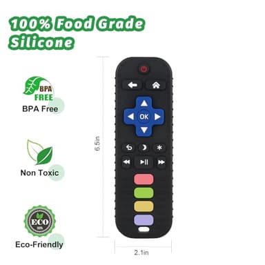 Fu Store 2 Pack Baby Teether Toy Chew Toy for Babies 0-12 Months 6-36 Months TV Remote Control Shape Teething Relief Baby Toys for Infants Developmental Soothe Babies Gums Gifts Set, Black Purple - Image 3