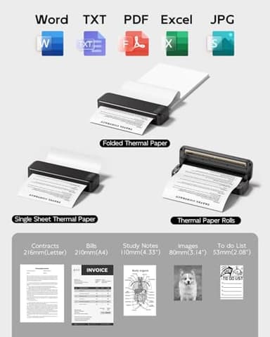 Portable Printers Wireless for Travel, Bluetooth Inkless Thermal Printer Support 8.5" X 11" US Letter, Mobile Printer for Phone Laptop, with Case and 4 Rolls Thermal Paper Kit, for Home Office Receipt - Image 4