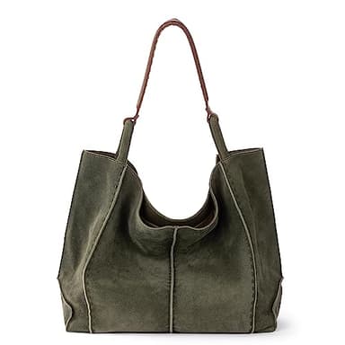 The Sak Los Feliz Large Tote Bag in Leather, Lined Purse with Single Shoulder Strap, Moss Suede - Image 1