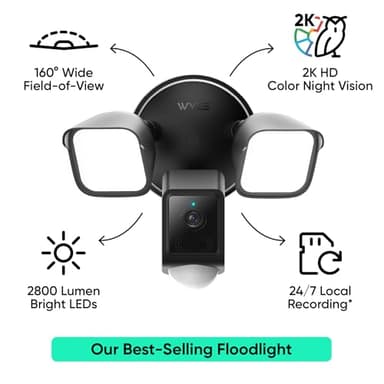 WYZE Floodlight Camera v2, Security Camera Outdoor, 2K HD with Color Night Vision, 2800-Lumen LEDs, 160° Wide View, 105dB Siren, Works with Alexa & Google Assistant, Wired, Free Expert Support - Image 3