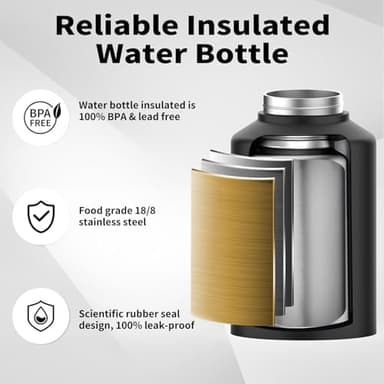 WATERSY 1 Gallon Water Bottle Insulated(Cold for 48 Hrs),BPA Free&Leak Proof,128oz Stainless Steel Water Jug with Handle for Gym,Hiking,Camping&Travel,Black Large Thermo - Image 4