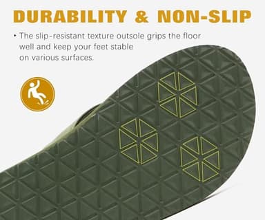 KuaiLu Men's Leather Flip Flops Arch Support Summer Beach Pool Water Thong Sandals Waterproof Rubber Walking Shoes Slip on Orthotic Casual Sport Cushioned Slides Shower Slippers Army Green Size 10.5 - Image 6