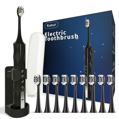Diamond Style - Sonic Electric Toothbrush for Adults and Kids, Comes with 10 Brush Heads & Travel Case, 5 Modes with 2 Minutes Built in Smart Timer, One Charge for 90 Days, 42,000 VPM Motor (Black) - Image 1