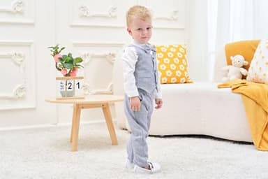 Toddler Boy Clothes Suit Gentleman Wedding Outfits, Formal Dress Shirt+Bowtie+Vest+Pants, US 12-18 Months = Tag 80 A Grey - Image 3