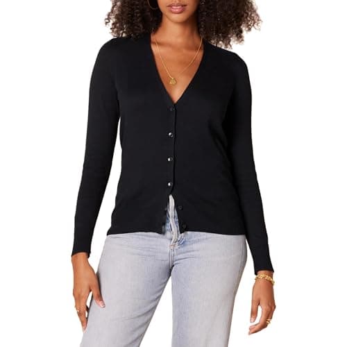 Amazon Essentials Women's Lightweight V-Neck Cardigan Sweater (Available in Plus Size), Black, Large - Image 1