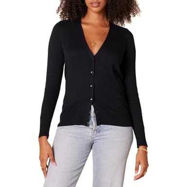 Amazon Essentials Women's Lightweight V-Neck Cardigan Sweater (Available in Plus Size), Black, Large - Image 1