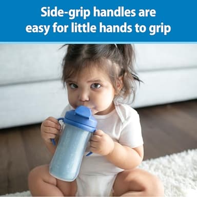 Dr. Brown's Milestones Insulated Sippy Cup with Straw and Handles, Spill-Proof Tumbler with Lid, 2-Pack, Blue & Green, 10 oz/300 mL, BPA Free, 12m+ - Image 5