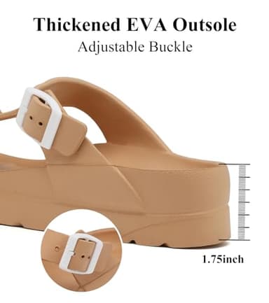Womens Platform Flip Flops Adjustable Buckle Chunky Thong Sandals, Comfort Fashion Beach Thick Soles Slide - Image 4
