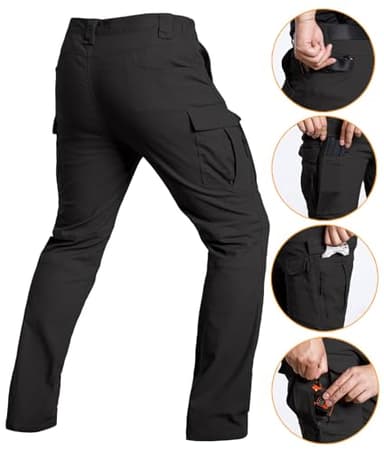 NAVEKULL Men's Tactical Pants Lightweight Stretch Flex Work Pants Cotton Relaxed Fit Cargo Pants Multi Pocket EDC Utility Construction Pants Military Combat Trousers Outdoor Hiking Pants Black - Image 2