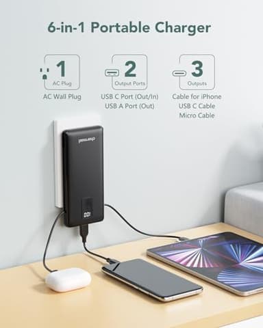 charmast Portable Charger with Built-in Cables & Wall Plug, 10000mAh Portable Power Bank, External Battery Pack Travel Essentials Compatible with iPhone 16/15/14/13, Samsung, iPad etc - Image 2