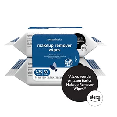 Amazon Basics Makeup Remover Wipes, Gentle Cleansing, Dermatologist Tested, Original, Plant Based, Alcohol-Free, Removes Waterproof Mascara, 25 Count Per Pack, Pack of 2 - Image 5