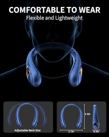 Neck Fan, Personal Fan with LED Indicator, USB-C Charging, Long-Lasting 5200mAh Battery, Hands Free Bladeless Fan with 3 Adjustable Speeds & Ultra-Quiet, Ideal for Home, Travel & Outdoor - Image 6