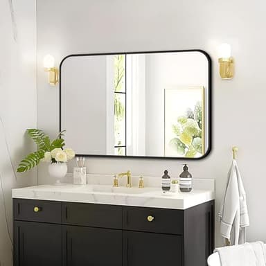 Fabuday Black Bathroom Mirror for Over Sink Wall - 24x36 Rectangle Mirror with Matte Metal Frame, Big Rounded Rectangular Vanity Mirrors for Bedroom, Living Room, Entryway, Horizontally/Vertically - Image 3