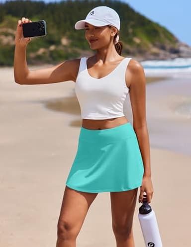 PINSPARK Pleated Tennis Skirt with Pockets Athletic Skort Women for Golf Pickleball Workout Tummy Control,Turquoise Medium - Image 6