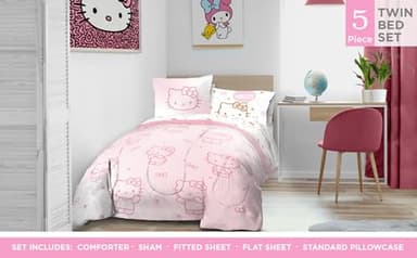 Jay Franco Hello Kitty Twin Comforter Set - 5 Piece Bedding Includes Sheet Set & Pillow Covers - Super Soft Pink Bedding - Image 2