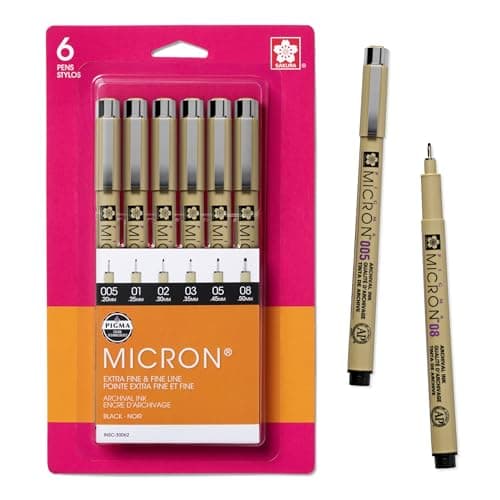 SAKURA Pigma Micron Fineliner Pens - Archival Black Ink Pens - Pens for Writing, Drawing, or Bullet Journaling - Assorted Point Sizes - 6 Pack - Image 1