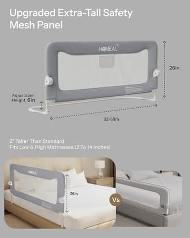 HOMEAL 59in Foldable Toddler Bed Rails, Bed Rail for Toddlers, Baby Bed Rail Guard for King Size,Twin Size, Full Size, Queen Size Beds, Bed Guard Rail, Beige - Image 8