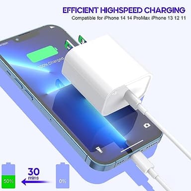 10Foot Fast iPhone Charging Cable,3-Pack Super Fast i Phone Charger USB C Charging Block Wall Charger PD Adapter with 10FT Type C to Lightning Cable Cord for iPhone 14/13/12/11ProMax/XS Max/XS/XR/8/SE - Image 3