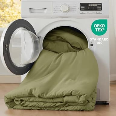 Bedsure Queen Size Comforter Set, Olive Green Soft Prewashed Bedding for All Seasons, 3 Pieces GentleSoft™ Warm Down Alternative Bed Set, 1 Lightweight Comforter (90"x90") and 2 Pillowcases (20"x26") - Image 5