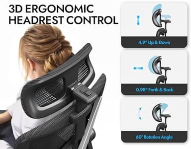 Ergonomic Office Chair - X-Shaped Computer Desk Chair Comfy, Gaming Chair, Office Chair with Lumbar Support, Mesh Office Chairs with Headrests, Desk Chair for Long Hours (Black Silver - Image 7
