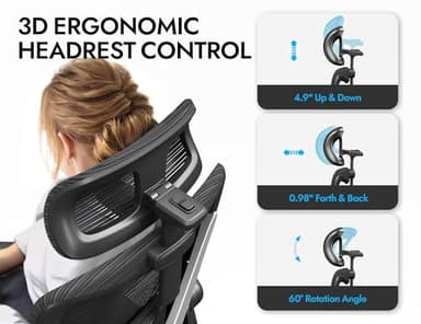 Ergalithic Ergonomic Office Chair - X-Shaped Computer Desk Chair Comfy, Gaming Chair, Office Chair with Lumbar Support, Mesh Office Chairs with Headrests, Desk Chair for Long Hours (Black Silver) - Image 5