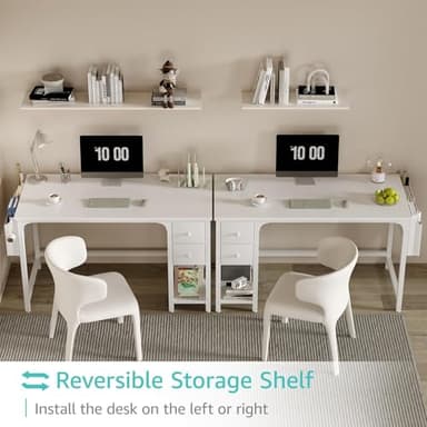 Lufeiya White Computer Desk with Drawers - 47 Inch PC Desk for Small Space Bedroom Home Office, Modern Simple Study Writing Table Desks with Storage Shelf, White - Image 4