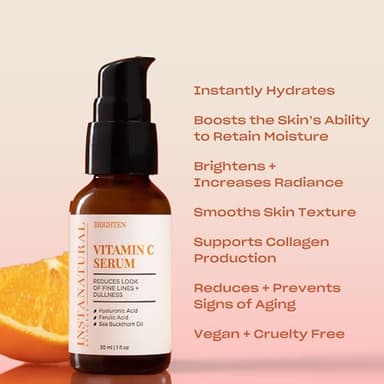 InstaNatural Vitamin C Face Serum, Brightens, Hydrates and Reduces Signs of Aging, with Vitamin C, Hyaluronic and Ferulic Acid, 1 FL Oz - Image 2
