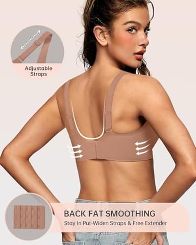 OEAK Womens Deep V Bras Wireless Comfortable Bra Supportive No Underwire Bras Tshirt Push Up Bralettes Plunge Seamless Bra Latte XS - Image 3